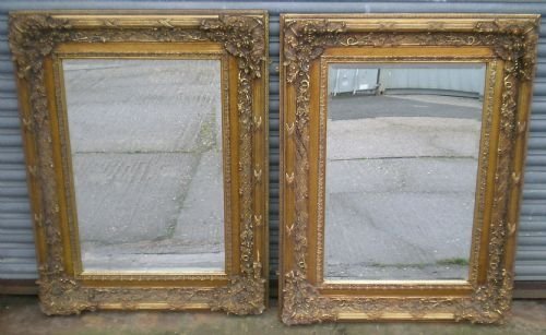 Pair Large Carved Ornate Gilt Mirrors